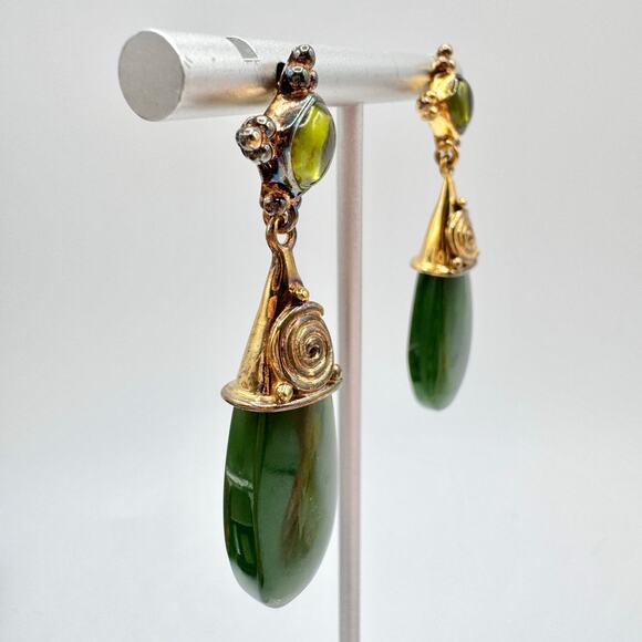 Sajen Jade Vermeil Gold Over 925 Sterling Silver Etruscan Style Drop Earrings - Picture 4 of 14